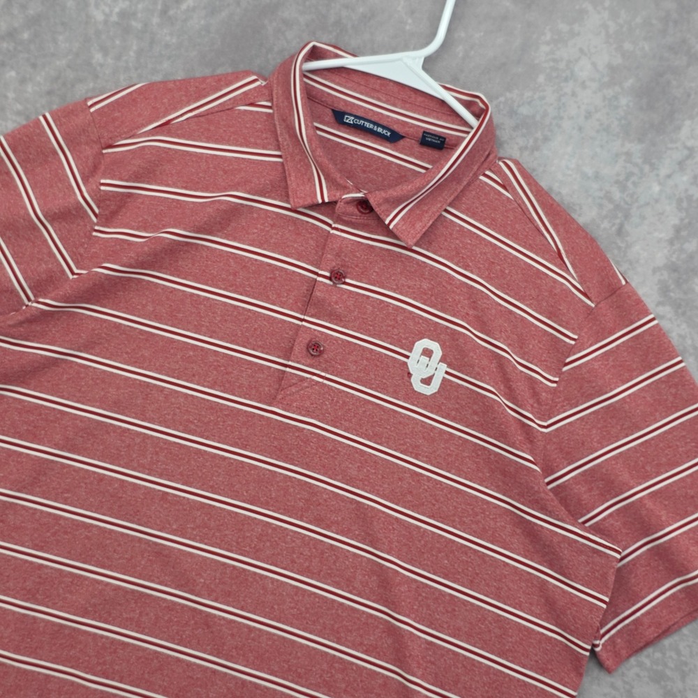 Cutter & Buck Oklahoma Sooners Golf Polo Shirt Mens Large Crimson Striped OU